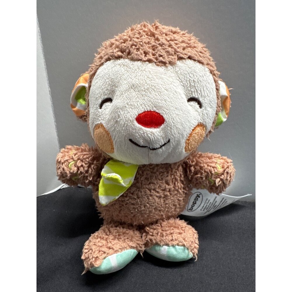 Boppy Plush Monkey Baby Toy 6" Soft Brown Tan Green Orange White Striped Accents